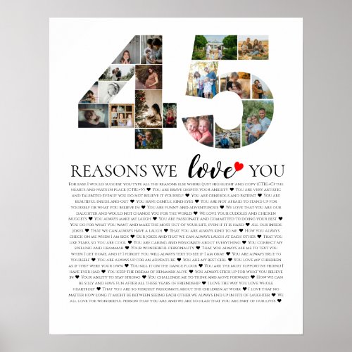 45th birthday all the reasons why we love you poster