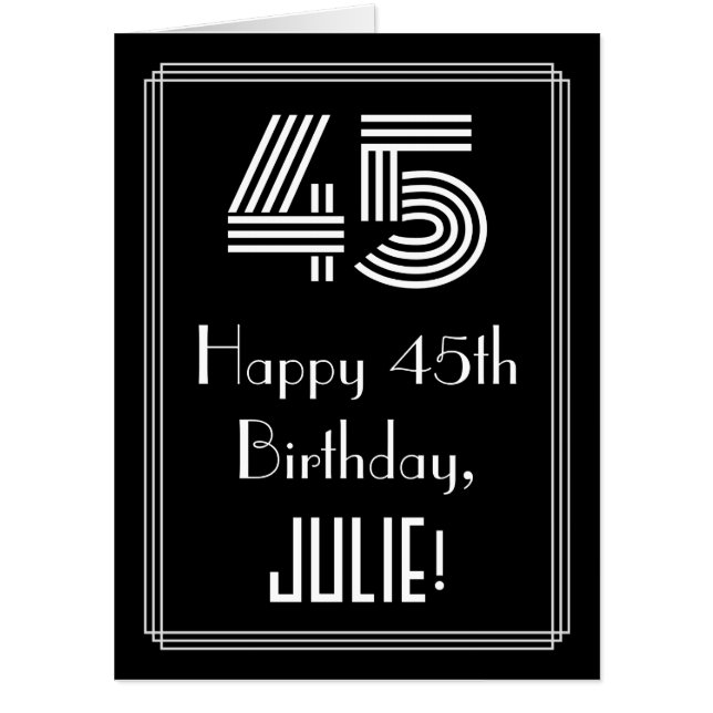 45th Birthday — Art Deco Inspired Look “45” + Name Card (Front)
