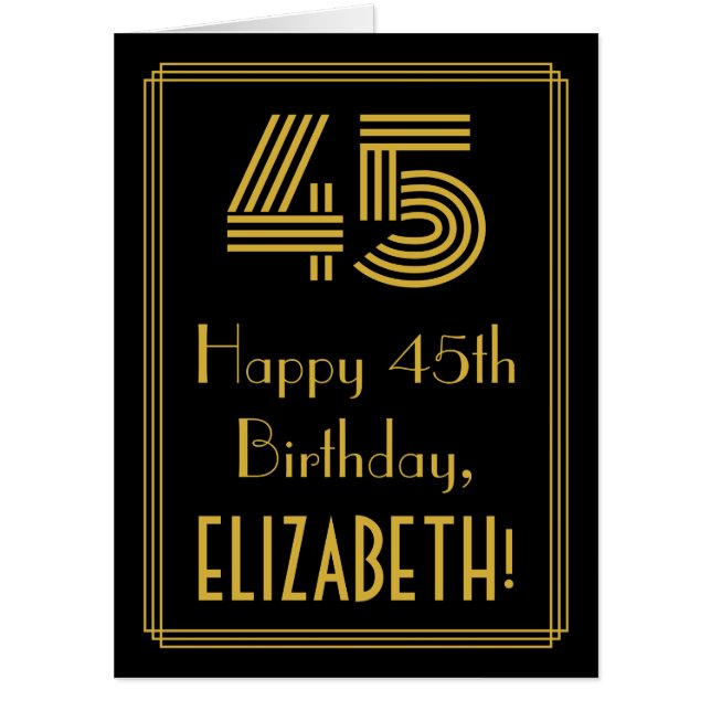 45th Birthday: Art Deco Inspired Look “45” + Name Card (Front)