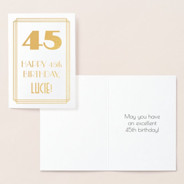 45th Birthday: Art Deco Inspired Look "45" & Name Foil Card (Display)