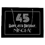 [ Thumbnail: 45th Birthday — Art Deco Inspired Look "45" & Name Gift Bag ]