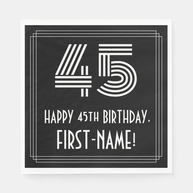 45th Birthday: Art Deco Inspired Look "45" + Name Napkins (Front)