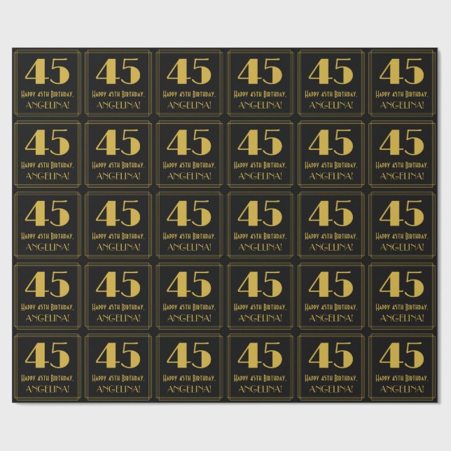 45th Birthday ~ Art Deco Inspired Look "45", Name Wrapping Paper (Flat)