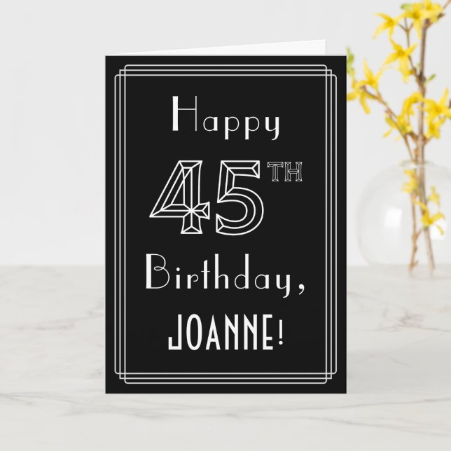 45th Birthday: Art Deco Style # 45 & Custom Name Card (Yellow Flower)