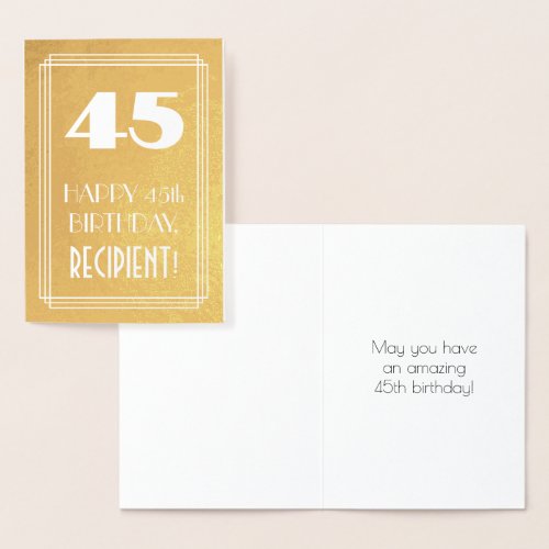 45th Birthday  Art Deco Style 45  Custom Name Foil Card
