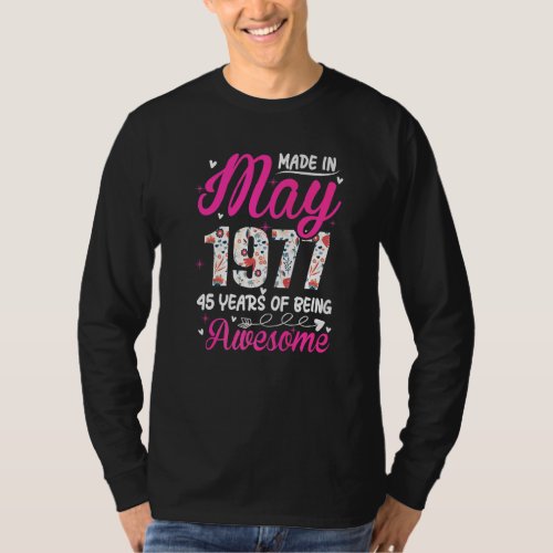 45th Birthday Awesome Since May 1977 Floral T_Shirt