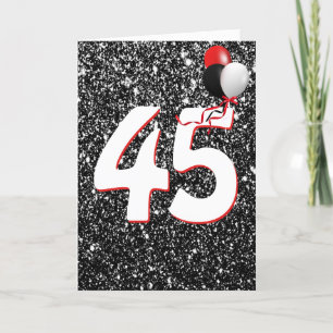 45th Birthday Balloons on Black Glitter Card