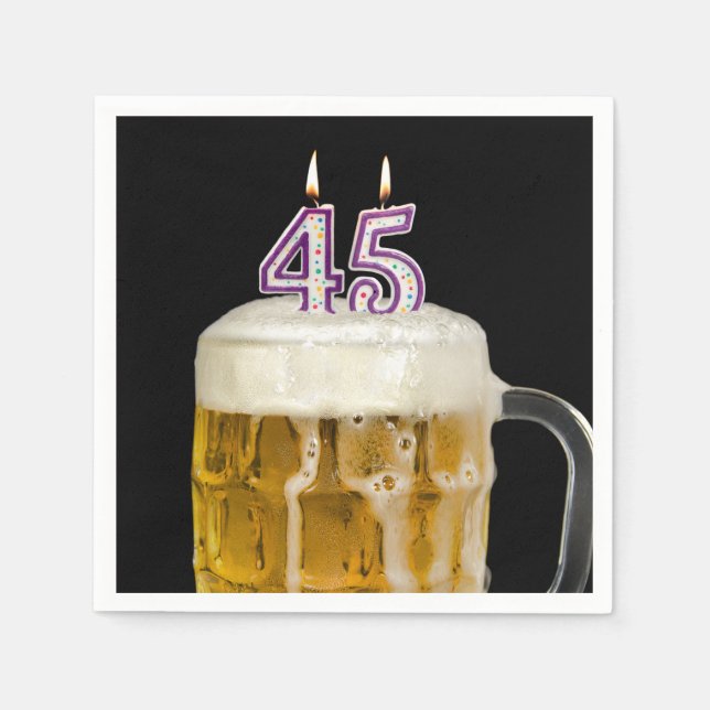 45th Birthday Beer on black Napkins (Front)