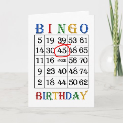 45th Birthday Bingo card