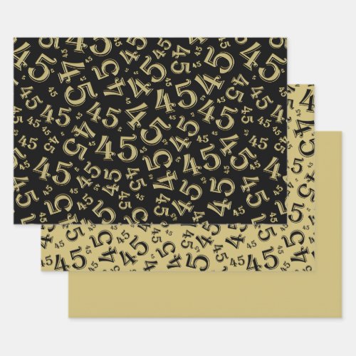 45th Birthday BlackGold Random Number Pattern 45 Wrapping Paper Sheets