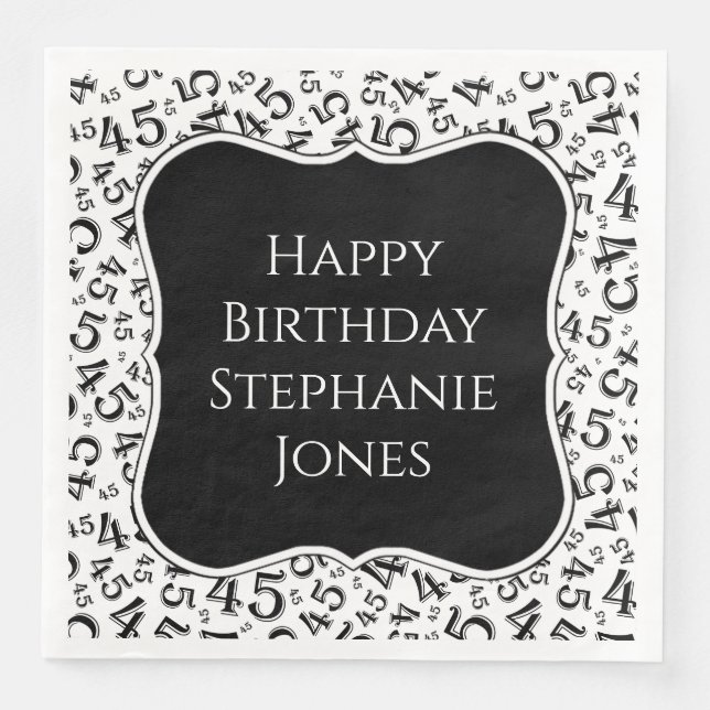 45th Birthday Black/White Bracket Number Pattern Paper Dinner Napkins (Front)