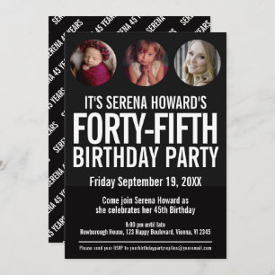 45th Birthday black white photo circles Invitation