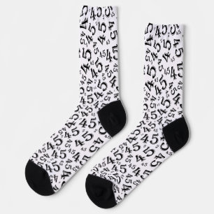 45th Birthday Black/White Random Number Pattern Socks