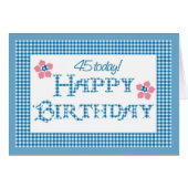 45th Birthday, Blue Check Gingham Pattern Cards (Front Horizontal)
