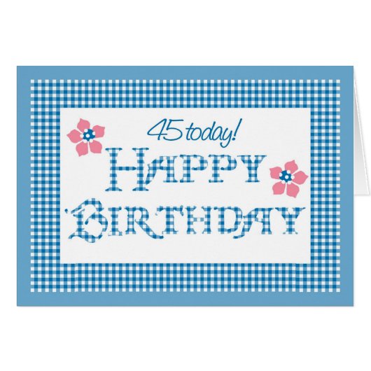 45th Birthday, Blue Check Gingham Pattern Cards (Front Horizontal)