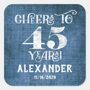 45th Birthday Blue Linen Thank You Favor Stickers