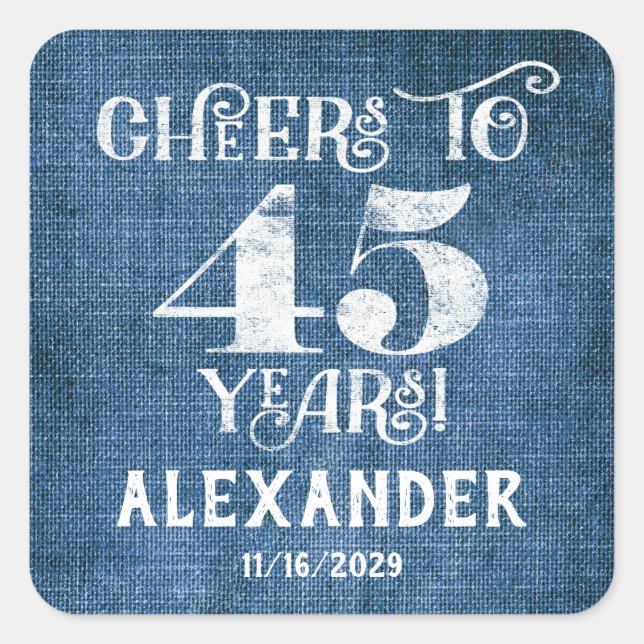 45th Birthday Blue Linen Thank You Favor Stickers (Front)