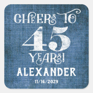 45th Birthday Blue Linen Thank You Favor Stickers