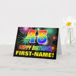 [ Thumbnail: 45th Birthday: Bold, Fun, Fireworks, Rainbow 45 Card ]