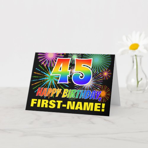 45th Birthday Bold Fun Fireworks Rainbow 45 Card