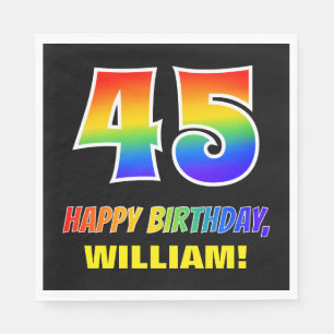 45th Birthday: Bold, Fun, Simple, Rainbow 45 Napkins