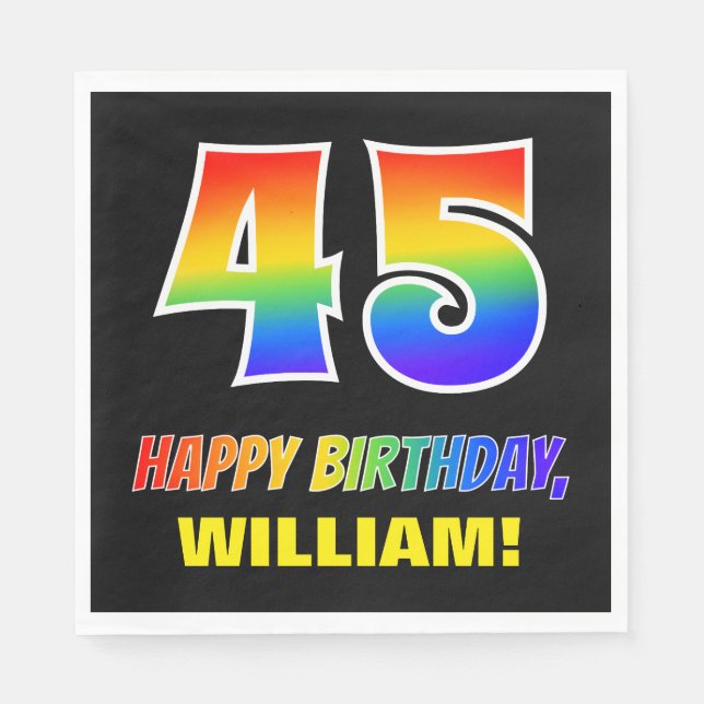 45th Birthday: Bold, Fun, Simple, Rainbow 45 Napkins (Front)