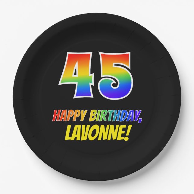 45th Birthday: Bold, Fun, Simple, Rainbow 45 Paper Plates (Front)