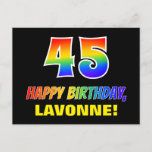 [ Thumbnail: 45th Birthday: Bold, Fun, Simple, Rainbow 45 Postcard ]