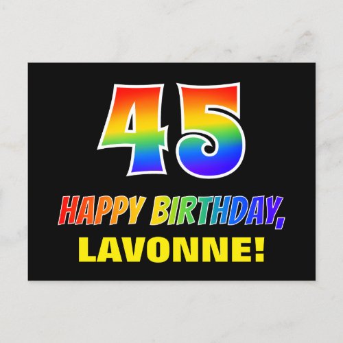 45th Birthday Bold Fun Simple Rainbow 45 Postcard