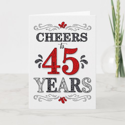 45th Birthday Cheers in Red White Black Pattern Card