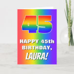 [ Thumbnail: 45th Birthday: Colorful, Fun Rainbow Pattern # 45 Card ]
