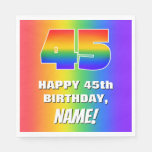 [ Thumbnail: 45th Birthday: Colorful, Fun Rainbow Pattern # 45 Napkins ]