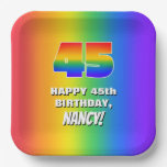 [ Thumbnail: 45th Birthday: Colorful, Fun Rainbow Pattern # 45 Paper Plates ]