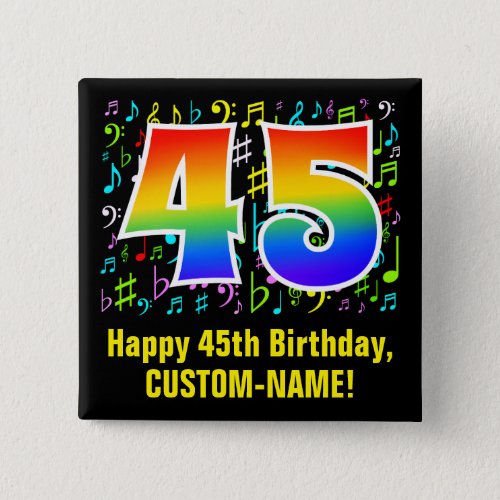 45th Birthday Colorful Music Symbols Rainbow 45 Button