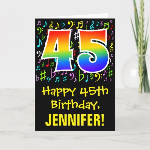 45th Birthday Colorful Music Symbols  Rainbow 45 Card