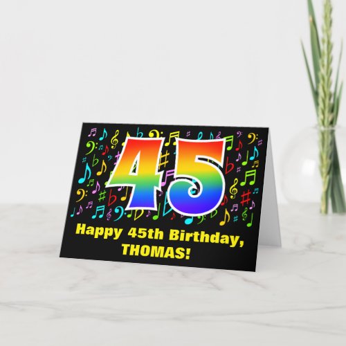 45th Birthday Colorful Music Symbols  Rainbow 45 Card