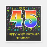 [ Thumbnail: 45th Birthday - Colorful Music Symbols, Rainbow 45 Napkins ]