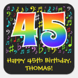 [ Thumbnail: 45th Birthday: Colorful Music Symbols, Rainbow 45 Sticker ]