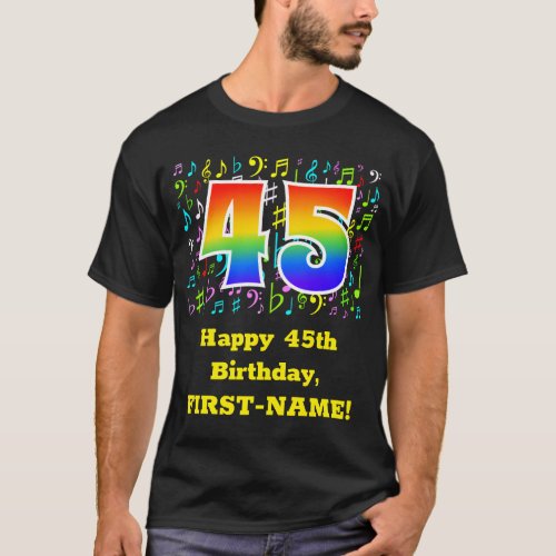 45th Birthday Colorful Music Symbols Rainbow 45 T_Shirt