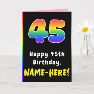 45th Birthday: Colorful Rainbow # 45, Custom Name Card