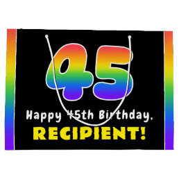 45th Birthday: Colorful Rainbow # 45, Custom Name Large Gift Bag