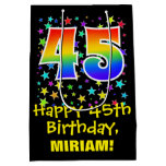 [ Thumbnail: 45th Birthday: Colorful Stars Pattern & Rainbow 45 Gift Bag ]