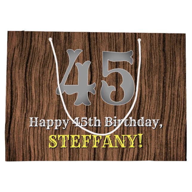 45th Birthday: Country Western Inspired Look, Name Large Gift Bag (Back)