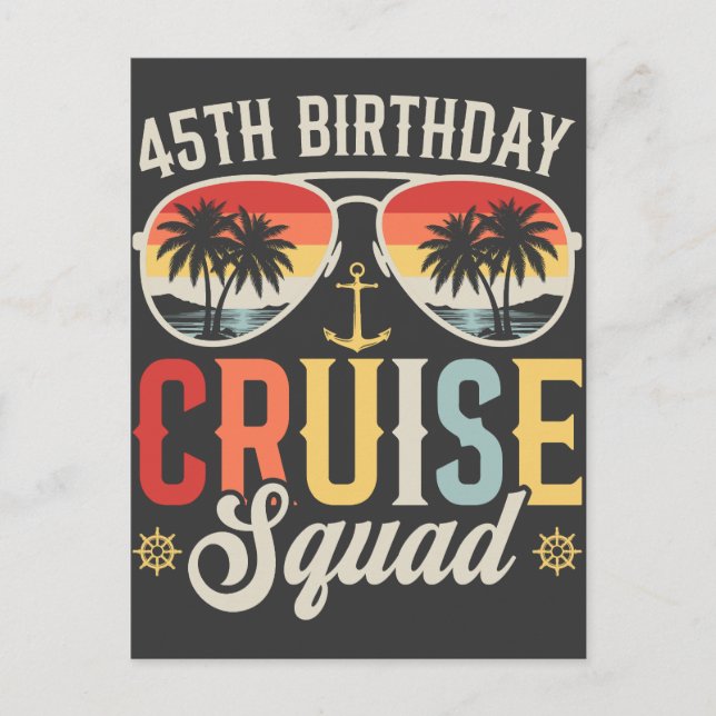 45TH Birthday Cruise Squad Family Matching Postcard (Front)