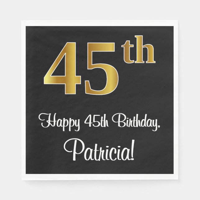 45th Birthday ~ Elegant Luxurious Faux Gold Look # Napkins (Front)
