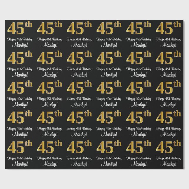 45th Birthday: Elegant Luxurious Faux Gold Look # Wrapping Paper (Flat)