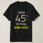 [ Thumbnail: 45th Birthday: Floral Flowers Number “45” + Name T-Shirt ]