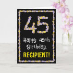[ Thumbnail: 45th Birthday: Floral Flowers Number, Custom Name Card ]