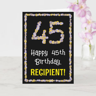 45th Birthday: Floral Flowers Number, Custom Name Card
