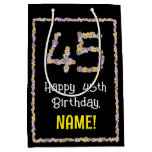 [ Thumbnail: 45th Birthday: Floral Flowers Number, Custom Name Gift Bag ]